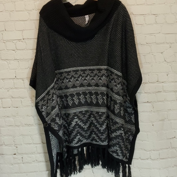 Indigo Sweaters - Black and gray poncho style sweater